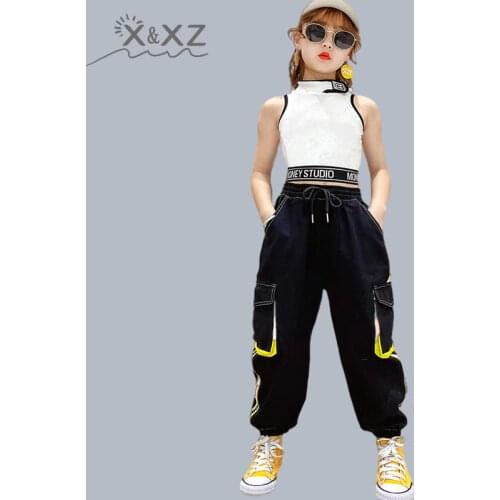 Hip-Hop Kids Dance Girls Clothes Outfits Vest Tops Pants Cargo Sweatpants Modern Baby Teens 9 10 11 12 13 Years Girls Streetwear