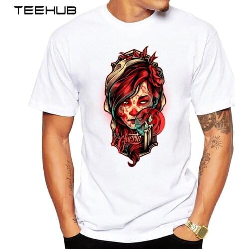 TEEHUB Mens New Fashion Sugar Skull Lady Design Short Sleeve T-Shirt Cool Tops Hipster Tee Shirts