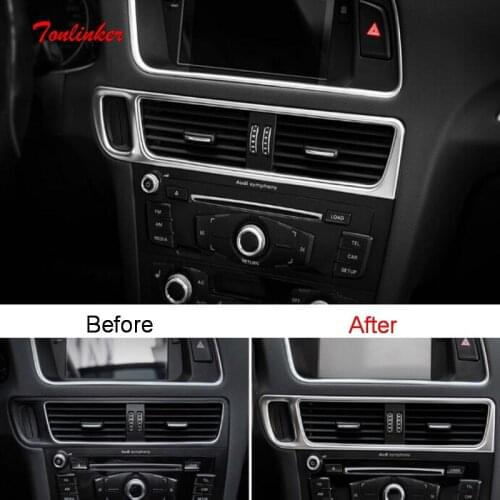 Tonlinker Interior Central control Outlet Cover Case Stickers for AUDI Q5 2009-18 Car styling 1PCS Stainless Steel Cover sticker