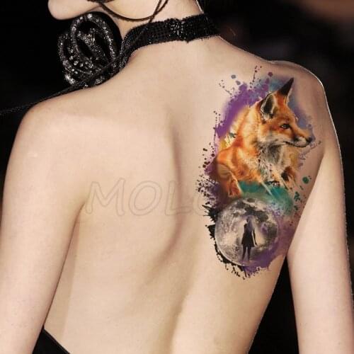 Temporary Tattoo Stickers Fox Magic Crystal Ball Girl Fake Tatto Waterproof Tatoo Back Leg Arm Belly Big Size for Women Men Girl