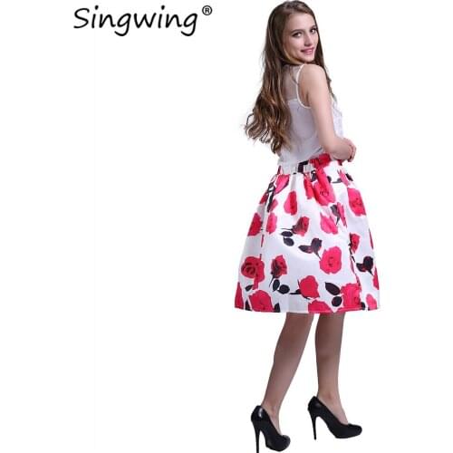Singwing England Style Women Skirts Knee Length Print Floral Skirts Summer Autumn Straight Female Skirts