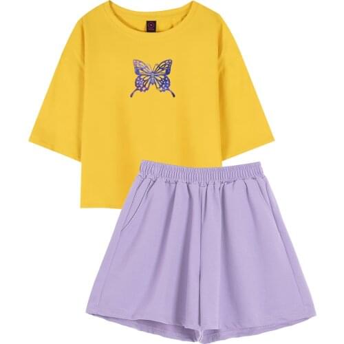 Butterfly Top Cotton Kawaii Printing Harajuku Women T Shirt Short Sleeve Two Piece Set Summer Fashion Indoors and Outdoors Wears
