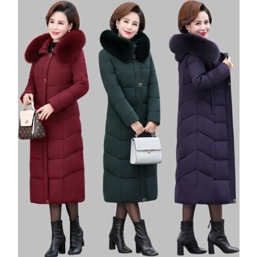 Mother Plus size Windproof Thicken Parkas Winter Jacket 2021 Fashion Detachable Fur collar Hooded Women Coat Cotton Long Outwear