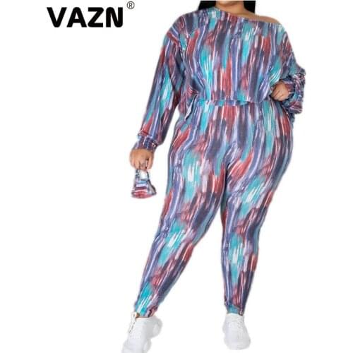 VAZN 2020 Top Quality Plus Size Young Nature Simple Casual Free Full Sleeve Top Long Pants Tracksuits Slim Women 2 Piece Se