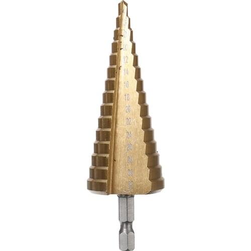1pc Woodworking Wood Hole Cutter Step Cone Drill Bit 4-32mm Straight Groove Step Drill Bits