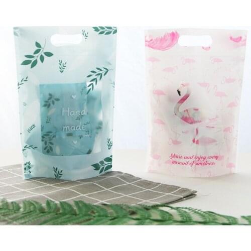 10PCS New Flamingo Candy Cookie Self-Styled Packaging Bag Handmade Biscuits Oatmeal Plastic Zipper Bag Wedding Party Gift Bags