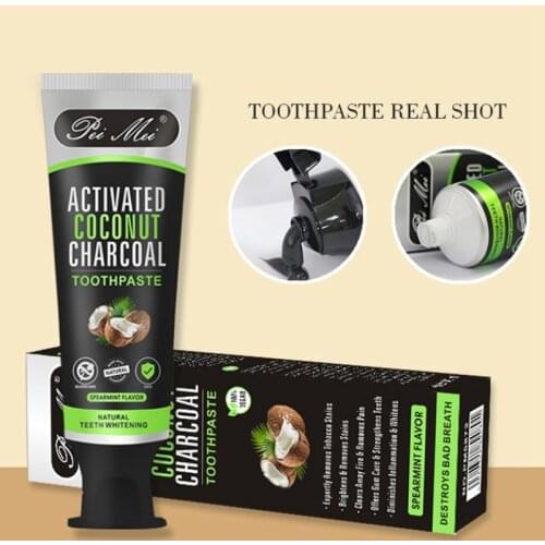 100% Natural Herbs Activated Charcoal Coconut Teeth Whitening Toothpaste Black Mint Flavor Stain Removal Whitening Toothpaste