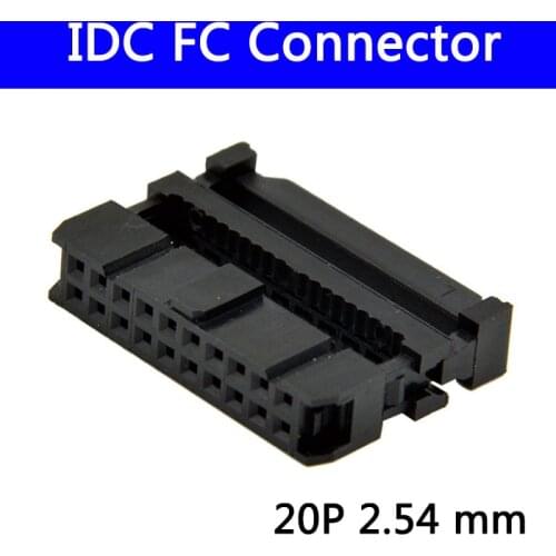 100pcs 2.54 mm IDC Socket Female FC 20P 20pin 2*10 Rectangular Connector adapter Ribbon Cable 1.27 mm