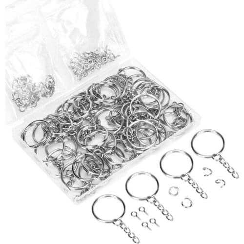 150Pcs/Box Screw Eye Pin Key Chains with Open Jump Ring Chain Extender Eye Pins Split Keyring DIY Jewelry Making Findings