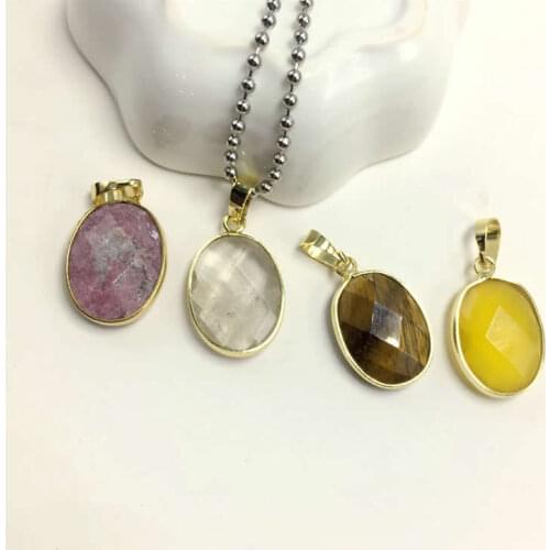 16x22MM Hot Sale!Fashion Oval Cutting Angle Tiger Eye Onyxl Stone Carnelian Crystal Druzy Charm Pendant For Best Friend Gift