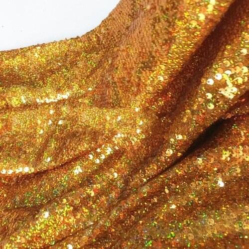 1Y/lot 5mm Sparkly Gold Glitter Fabric Paillette Sequin Fabric for Clothes Stage Party Wedding Home Decor