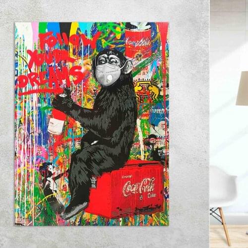 Abstract Follow Your Dreams Graffiti Street Mask Wall Art Canvas Paintings Poster and Print Pictures for Living Room Home Decor