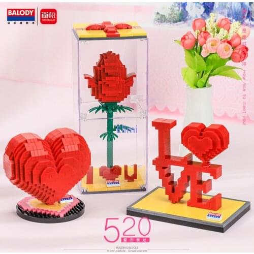 Balody Mini Blocks Red Heart Rose Building Bricks for Lover Wife Gifts Girlfriend Present Valentine Fun Toys Juguetes Princess
