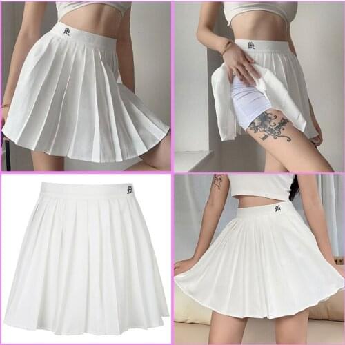 Black and white pleated skirt with womens shorts, sexy high waist mini skirt with tennis embroidery, summer 2021
