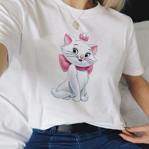 Disney The Aristocats Marie Cat Print T Shirt Women Cartoon Funny Female T-shirt Summer Leisure Fashion Aesthetic Tshirt Tops