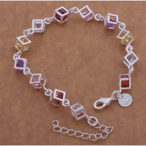 Exquisite Silver Color CZ Colour Crystal Bracelet 2021 Fashion Women Square Bracelet Chain Daily Wear Jewelry Party Best Gift