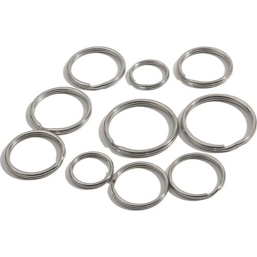 10pcs/lot 15mm 25mm 28mm 30mm 32mm 35mm Stainless Steel Hole Key Ring Key Chain Rhodium Plated Flat Split Keychain For Man