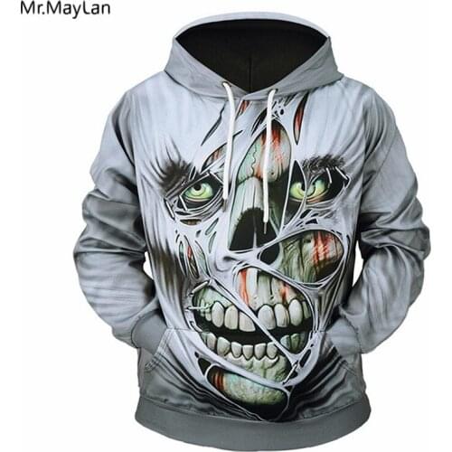 Cool Design Skulls Head 3D Print Jacket Men/Women Hiphop Hoodies Tracksuits Hat Sweatshirts Boys Autumn Gray Clothes Drop ship