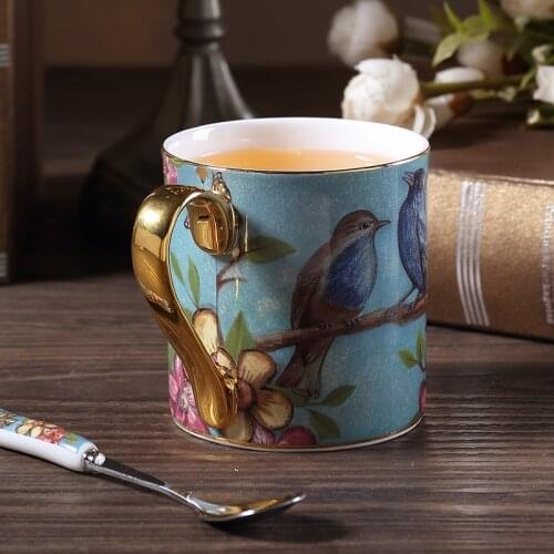 Mug Coffee Cup Personalized Table Ware Luxury Wedding Mugs Gifts Bird Porcelain Pastoral Bone China with Spoon 400ml Style Shape