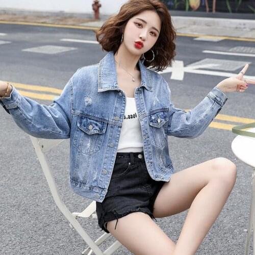 Women Denim Jacket Fashion Streetwear Letter Embroidery Short Coat Female Spring Autumn Casual Loose Cowboy Outwear Overcoat