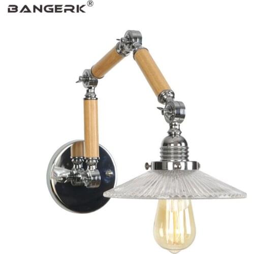 Loft Edison LED Wall Lamp Long Arm Sconces Modern Wood Glass Adjust Flexible Wall Lights For Home Decor Lighting Wandlamp