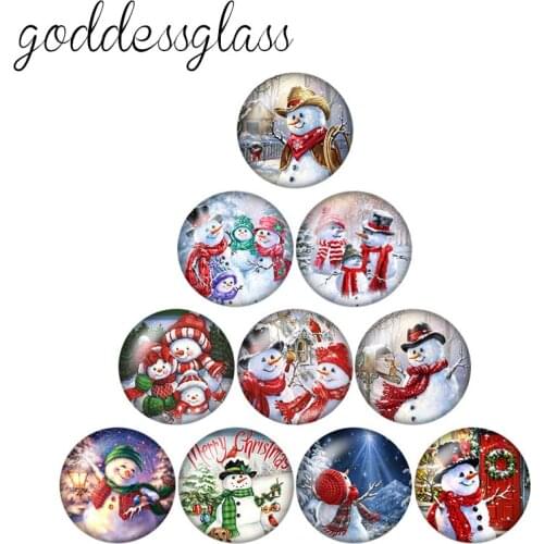 Fashion Beauty Christmas Snowman 10pcs 12mm/18mm/20mm/25mm Round photo glass cabochon demo flat back Making findings ZB0582