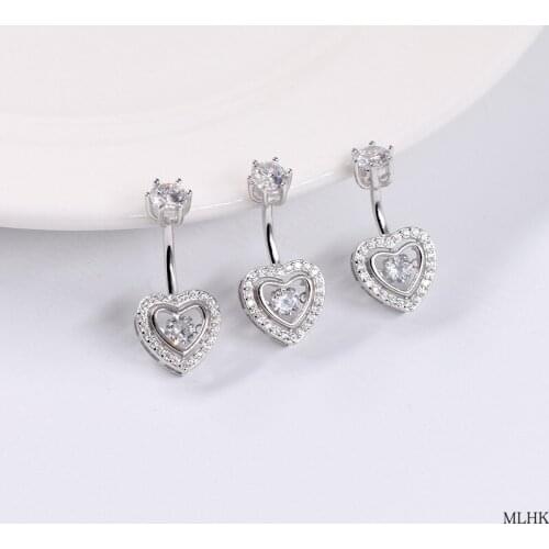 Trendy Allergy Free S925 Sterling Silver Zircon Heart Belly Piercing Ombligo Navel Body Fashion Women Jewelry Luxury