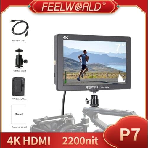 FEELWORLD P7 7 Inch IPS 2200nit Ultra Bright Camera Field Monitor 4K HDMI DSLR Monitor Aluminum Housing with Battery DC Output