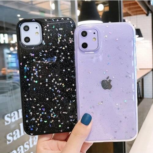 Moskado Glitter Star Sequins Phone Case For iPhone 12 Pro Max 11 Pro X XR XS Max 6 6s 7 8 Plus Soft TPU Bling Clear Back Cover
