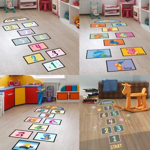 Cartoon Digital Grid Childrens Game Floor Sticker Wallpaper Door Sticker Self-Adhesive Wall Stickers For Kids Room Home Decor