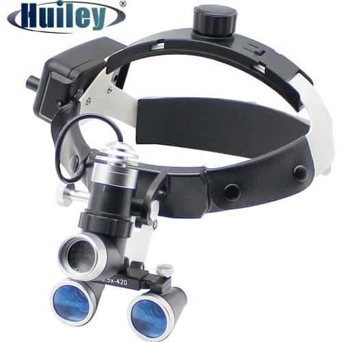 80000 Lux Powerful Headlamp with Binocular Magnifier 2.5X/3.5X Helmet Dental Loupe with Headlight 3W High Brightness