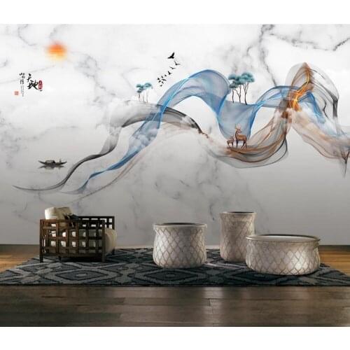 Bacal Custom silky papel de parede 3D wallpaper new Chinese artistic conception abstract ink landscape living room background