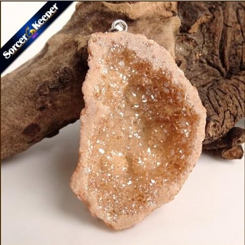 Irregular Natural Stone Pendulum Gold Plating Rainbow Crystal Druzy Pendants Sparkling Charms Necklace For Jewelry Making YS922
