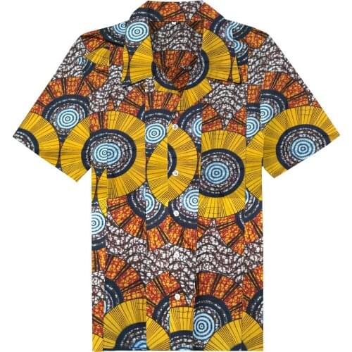 New Clothing Fashion Pattern Design African Traditional Printed Cotton Bazin Riche Men 100% Cotton Short Sleeve Casual Shirts