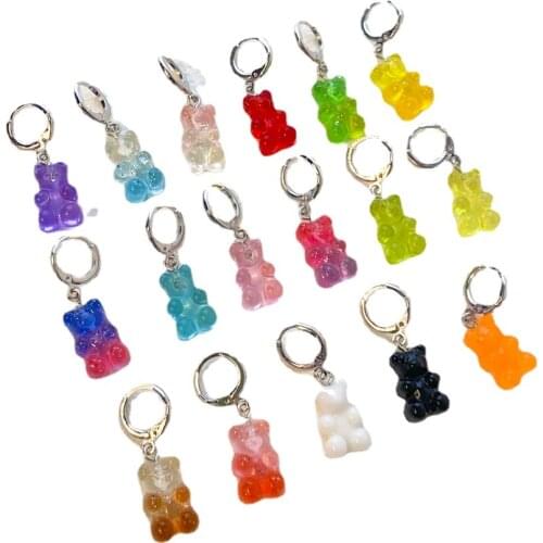 New Fashion Resin Gradient Color Bear Earrings Alloy Ear Clasps Bear Ear Clip For Women Girl Cute Earrings Jewelry 2021 Trendy