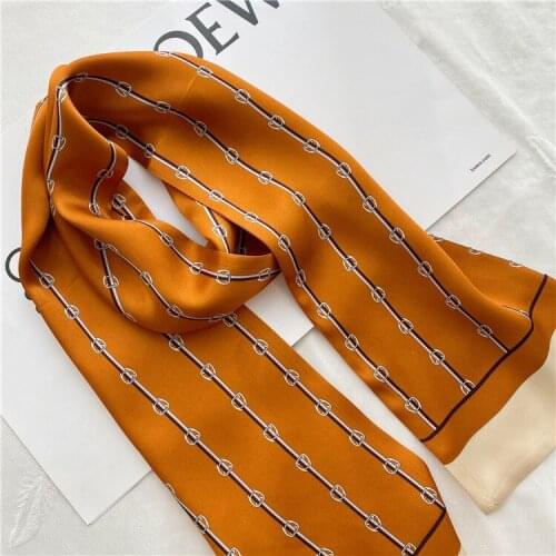 Orange Scarf Ribbon Stripe 100% Silk Double Layer Double Side Hairband Headband Horsetail Ribbon 150*16cm