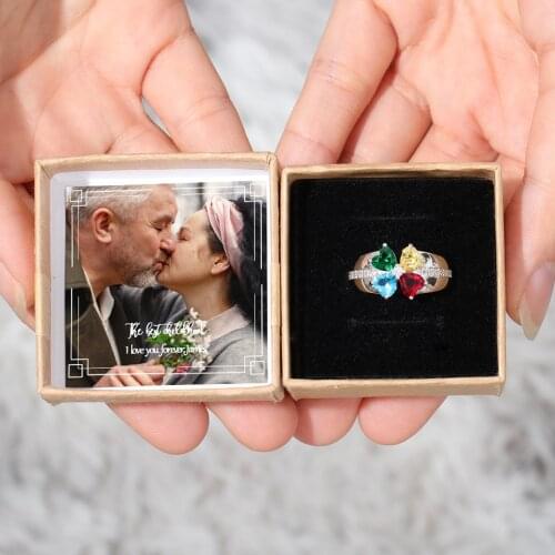 JewelOra Personalized Custom Photo Rose Flower Gift Box Customized Blessing Message Boxes for Jewellery Packaging