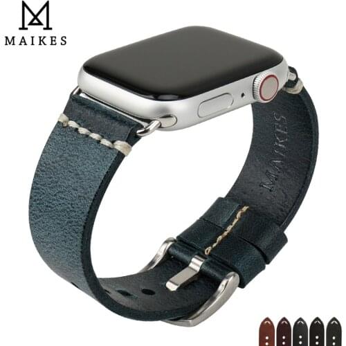 MAIKES New Design Leather Watch Strap For Apple Watch Band 42mm 38mm / 44mm 40mm Series 4 3 2 1 Blue iWatch Bracelet Watchband