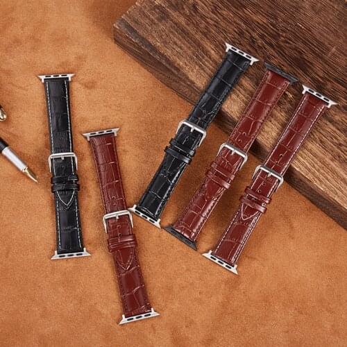 Genuine Leather Strap for Apple 6 SE 5 4 3 Watchband 44mm 40mm Bamboo Grain Strap for iwatch 38mm 42mm Watch Accessories