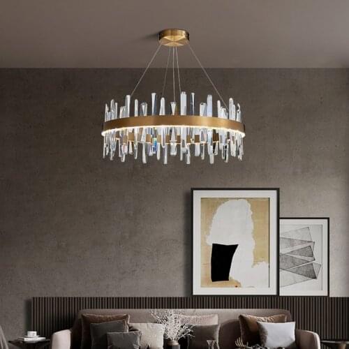 Luxurious Shine K9 Crystal Pendant Light Hotel Hanging Aluminium Lamp Round Long Shape for Living Room Villa 3 Color