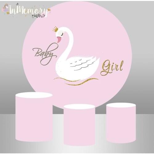 Pink Girl Birthday Party Decoration Swan Round Backdrop Cover Baby Shower Cylinder Cover Circle Background