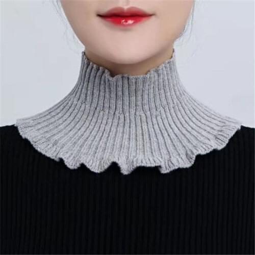 Korean Men Wool Elastic Protect Cervical Spine Knit Scarf Winter Women Ruffle Fake Collar Neck Guard Warm Pullover Bib Q27