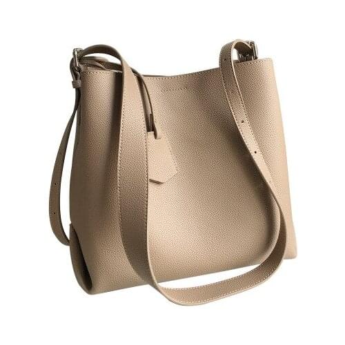 Wide shoulder bag with large capacity bucket bag for women 2021 new leather shoulder bag with cross-slung bag