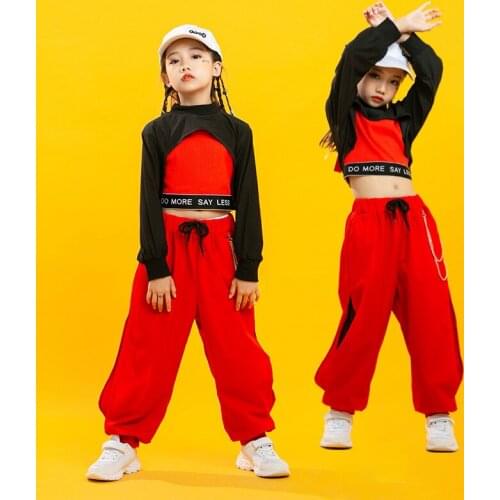 2021 Jazz Street Dance Outfits Red Hip Hop Dancing Clothes ChildrenS Day Modern Dance Performance Costumes Stage Wear DQS7093