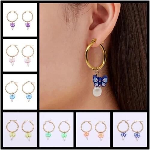 Vintage Pearl Earrings For Women Color Soft Ceramics Pendant of Earrings Bohemia Butterfly Dangle Drop Earrings 2021 Jewelry