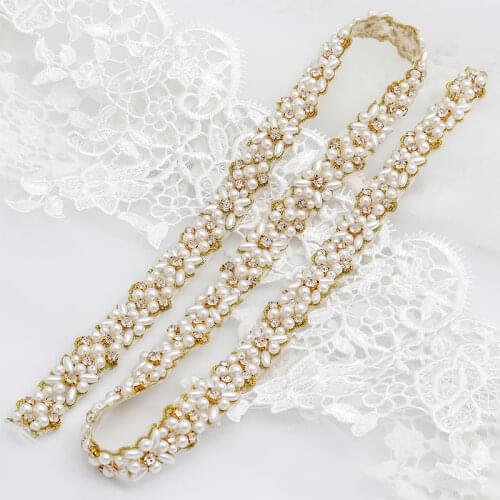 WENXI Wholesale handmade sewing bridal pearl crystal rhinestone applique trim for wedding dress sash WX803