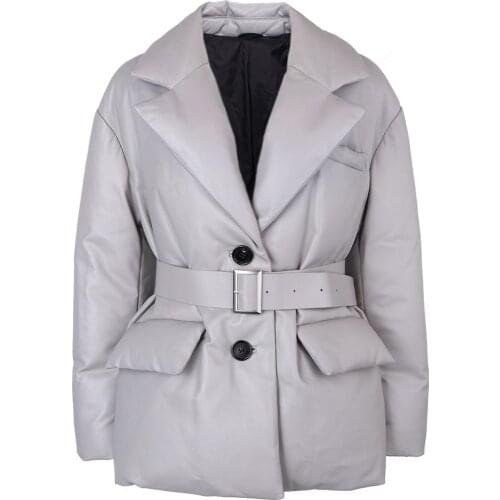 YOLOAgain Winter Warm Fashion Women Genuine Leather Jacket Coat With Belt