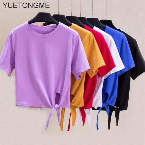 T-shirts Solid color Women Tops Solid Color Summer white Cotton Tops Tees harajuku clothing BT148A