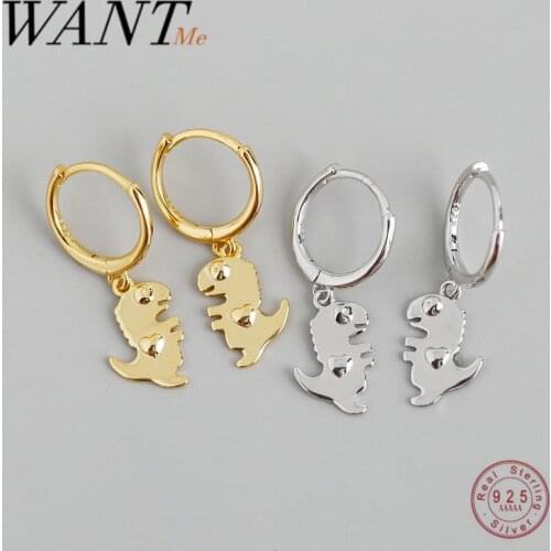 WANTME Real 100% 925 Sterling Silver Features Punk Dinosaur Stud Earrings for Fashion Women Bohemian Party Jewelry Accessories