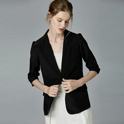 High Quality Blazers Women Suit 100% Silk Fabric Simple Design Three-quarter Sleeve Single Button 2 Colors Suit New Fashion
